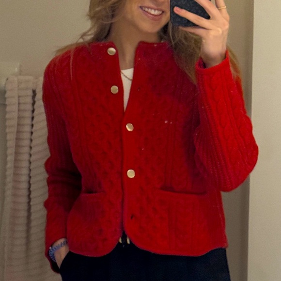 Abercrombie & Fitch Novelty Button Cable Sweater Jacket - Vivid Red - Size M - Picture 4 of 5